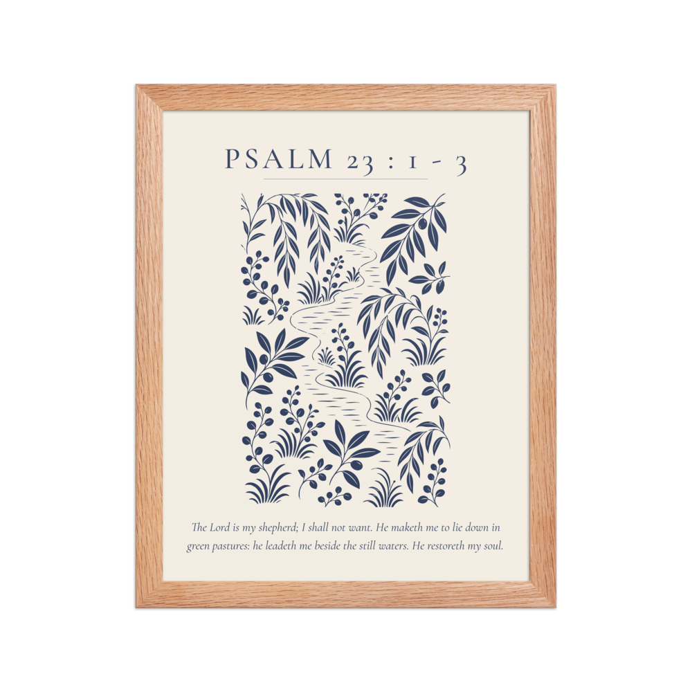Psalm 23 framed print in a Red Oak frame